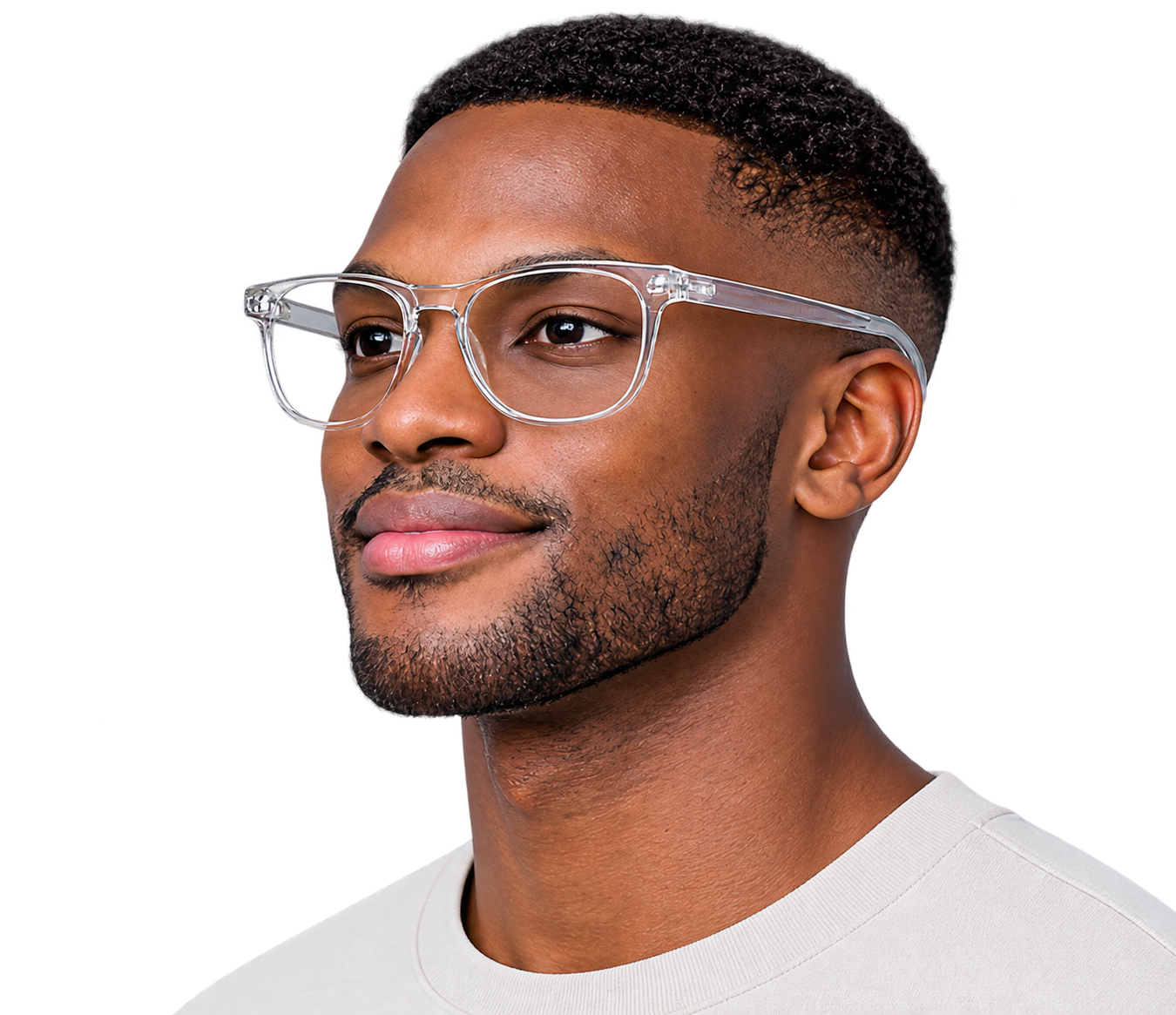 Person wearing clear glasses, featured in the Confidence skincare analysis